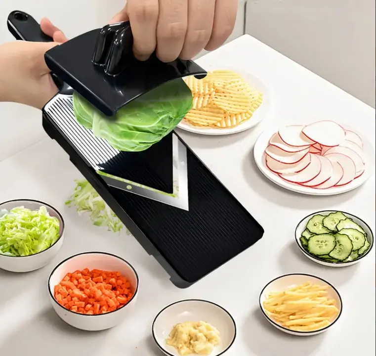 1pc Stainless Steel Cabbage Slicer - Multi-Purpose Manual Slicer-Grater Peelers, Cutter, Kitchen Utensil with Ergonomic Black Handle for Easy Grip, Precise Cutting, Durable Kitchen Prep Use