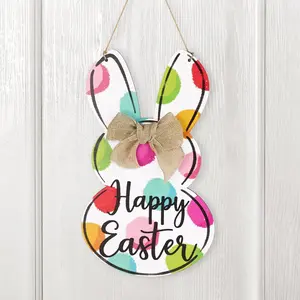 Easter Decorations Front Door Hanger: Cute Rustic Wooden Easter Peep Bunny Welcome Sign, Colorful Farmhouse Easter Door Wreath for Wall Home Front Porch Yard Office School Indoor Outdoor Decor