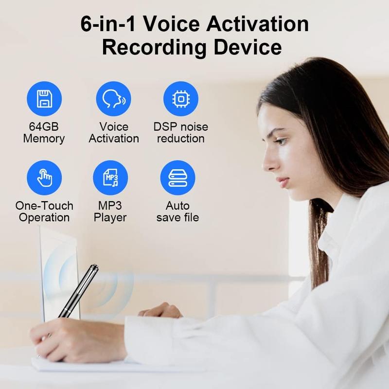 PAKIDA Portable Digital Voice Recorder, Rechargeable Mini Recorder, Noise Cancelling Recording Equipment for Lecture, Meeting, Course, Voice Recorder Pen