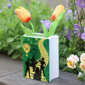 1 PC Vintage Ceramic Book-Shaped Flower Vase, Wizard of Oz Book Vase, Living Room & Dining Table Decor, Creative Home Storage Accessory, Vintage Vases