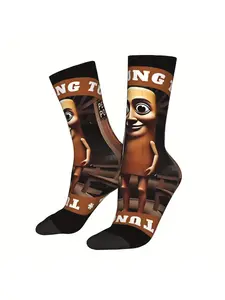 BIIHUDU Funny Novelty Socks, Casual Stylish Socks, Tung Tung Tung Sahur Meme Design Full-Body Print Cartoon Character, Quirky Humor Gift for Men &