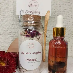 "Enchanted Love" -Self-love AuraKit Bath Oil Candle, Rose oil, Sage, love spell, Manifest love kit, Conjure Kit “SPITITUAL BATH”