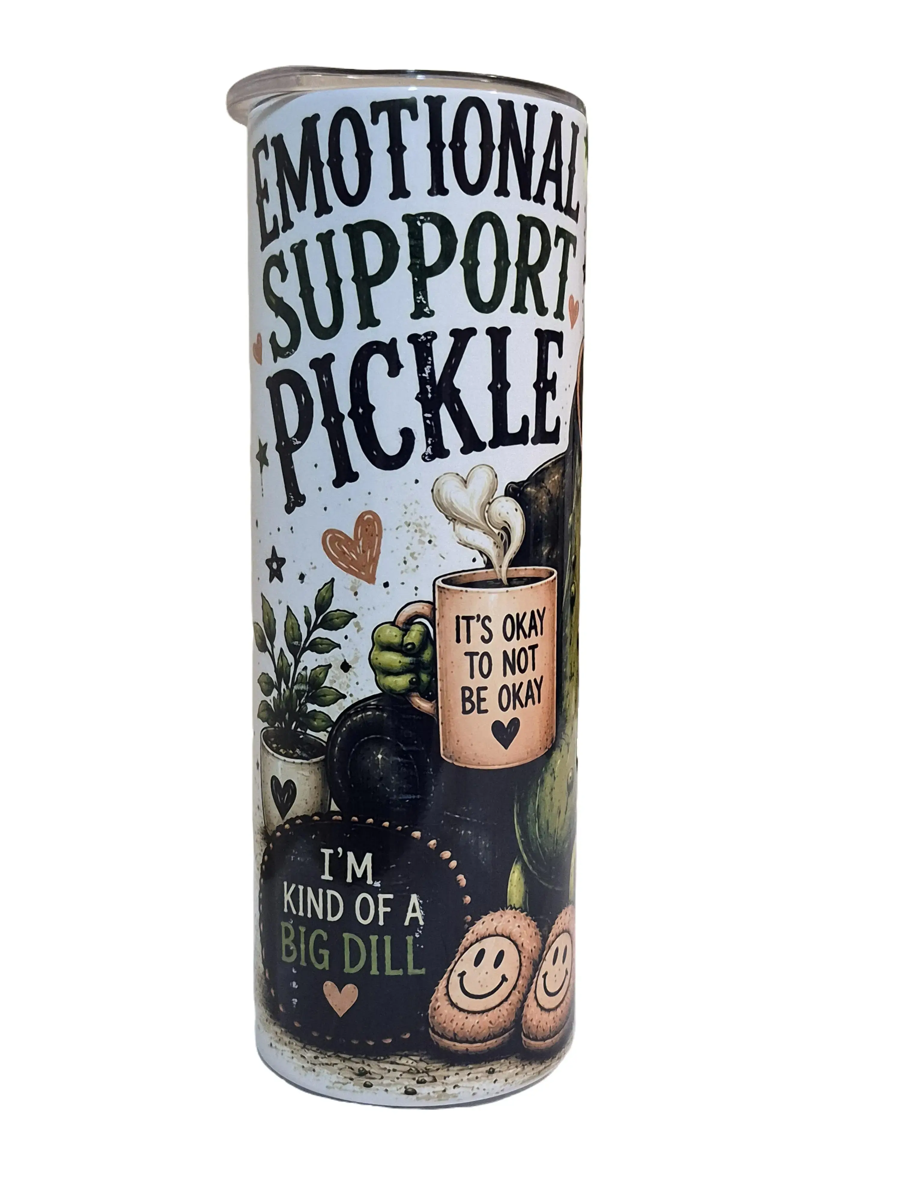 Emotional Support Pickle 20oz Skinny Stainless Steel Water Bottle, Portable Insulated Cup with Secure Lid, Reusable