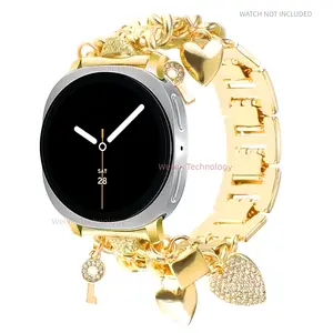 Fashionable metal strap suitable for Samsung Galaxy Watch 8 40mm 44mm/Watch8 Classic 46mm watch strap, beautiful chain with cute decorative hanging accessories, Samsung watch strap, female accessories, Smart Watch Straps