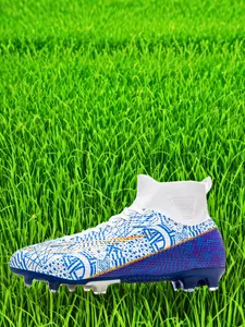 Men's Graphic Lace Up Soccer Shoes, Professional High Top Football Cleats, Anti-slip Football Shoes for Outdoor Training & Competition