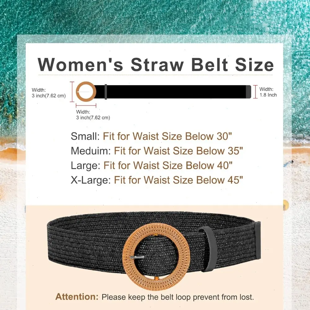 4PCS Straw Woven Elastic Stretch Belts Women Raffia Dress 