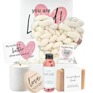 Boxzie You are Loved Gift Box Set for Women, Unique I Love You Gifts for Her, Sending Hugs Care Package - Basket with Pillow, Candle, Soap for Mom, Wife, Daughter, Sister, Best Friend, Grandma Eucalyptus Ivory