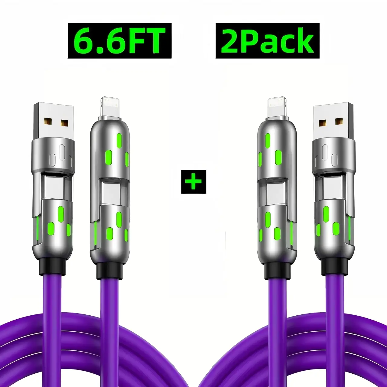 EXAVON Multi 4-in-1 Universal Charging Cable, 6.6 Feet PDPower Delivery Fast Charge & Data Sync, Durable AluminumHead USB-A / USB-C / Lightning Cord, Compatible with iPhone Samsung All Smartphones, Pack of 2