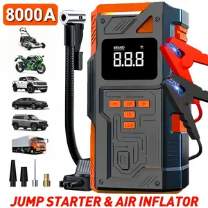 10-in-1 Wireless Car Repair Tools, Car tire inflator (including 180 PSI air compressor and 12/24V battery boost starter, 8000mAh battery pack, tire pressure monitor, flashlight, jumper connector and inflation accessories)