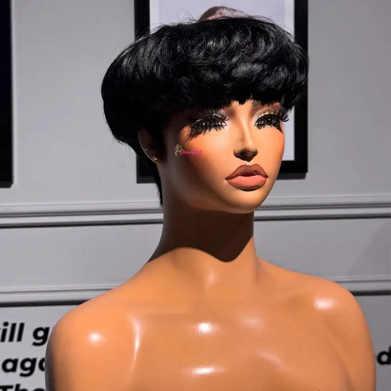 ShowRealHair Bowl Cut Pixie Wig 0501 Pixie Cut Wig for Women Wavy & Fluffy Layered Pixie Cut Style with Fringe Perfect for Daily Wear and Fashion