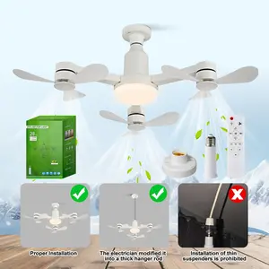 Ceiling Fan Light, E27 Socket, 3 Heads 9 Blades, Remote Control, Adjustable Brightness 3000k-6000k, 3 Speeds with Memory, Energy Saving