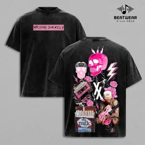 Machine Gun Kelly MGK Vintage Acid Washed Oversized Graphic T Shirt – Lost Americana Collage Back Print Streetwear Tee, Rock Rap Aesthetic, Double Sided Heavyweight Cotton Unisex Tee, Music Fan Gift