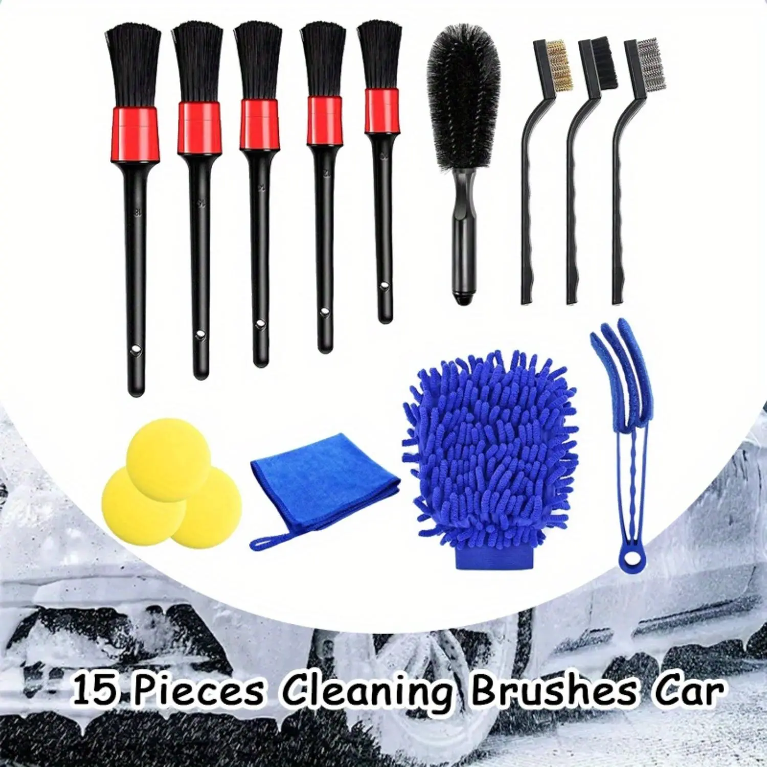 15 Pieces Cleaning Brush Car,Cleaning Brushes Car and Microfibre Cloths for Tyres and Car Window, Car Cleaning Set for Indoor and Outdoor Car Care gift