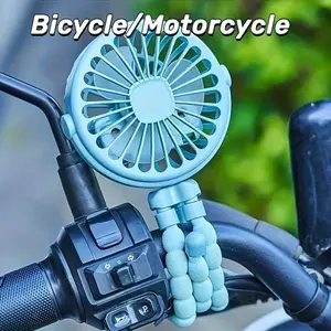 1pc Portable USB Rechargeable Mini Fan, 3-in-1 Bicycle Handlebar Fan with Flexible Tripod Stand, Personal Cooling Fan for Outdoor Cycling, Stroller, Office Desk, Camping, Travel