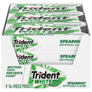Trident White Spearmint Sugar-Free Chewing Gum, 9 Pack of 16 Pieces (144 Total Pieces)