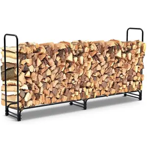 GARVEE Heavy Duty 8 ft Firewood Rack for Outdoor and Indoor Use - Durable Steel Mesh Log Holder with Weatherproof Cover, Ventilated Design for Efficient Wood Storage, Easy Assembly for Fireplace and Patio
