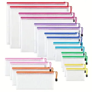 18pcs Classic Style PVC Mesh Pouch Set, 8 Sizes, 9 Colors, Zipper File Bags for Organizing Storage, Organizational Zipper Storage, Office Supplies & Puzzle Bag