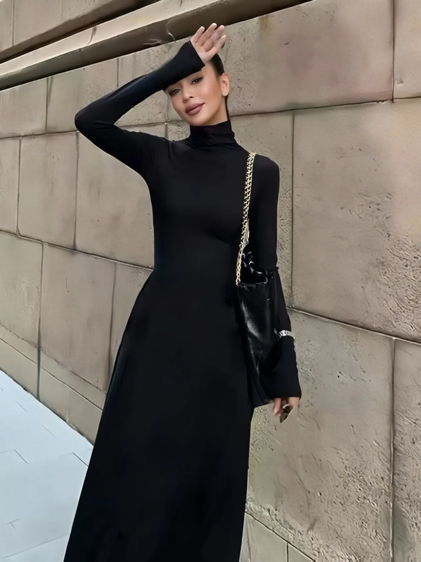Women's High Neck Knit Dress, Slim-Fitting Knee-Length Dress, Elegant Chic  Spring & Fall Inner Wear, Plain Pattern - TikTok Shop