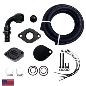 Ford 6.7L Powerstroke Crankcase Ventilation Replacement Kit, Venturi Baffle Design, Oil Deposit Prevention, Free Up Hood Space, Durable Black Anodized Parts & Silicone Hose Set