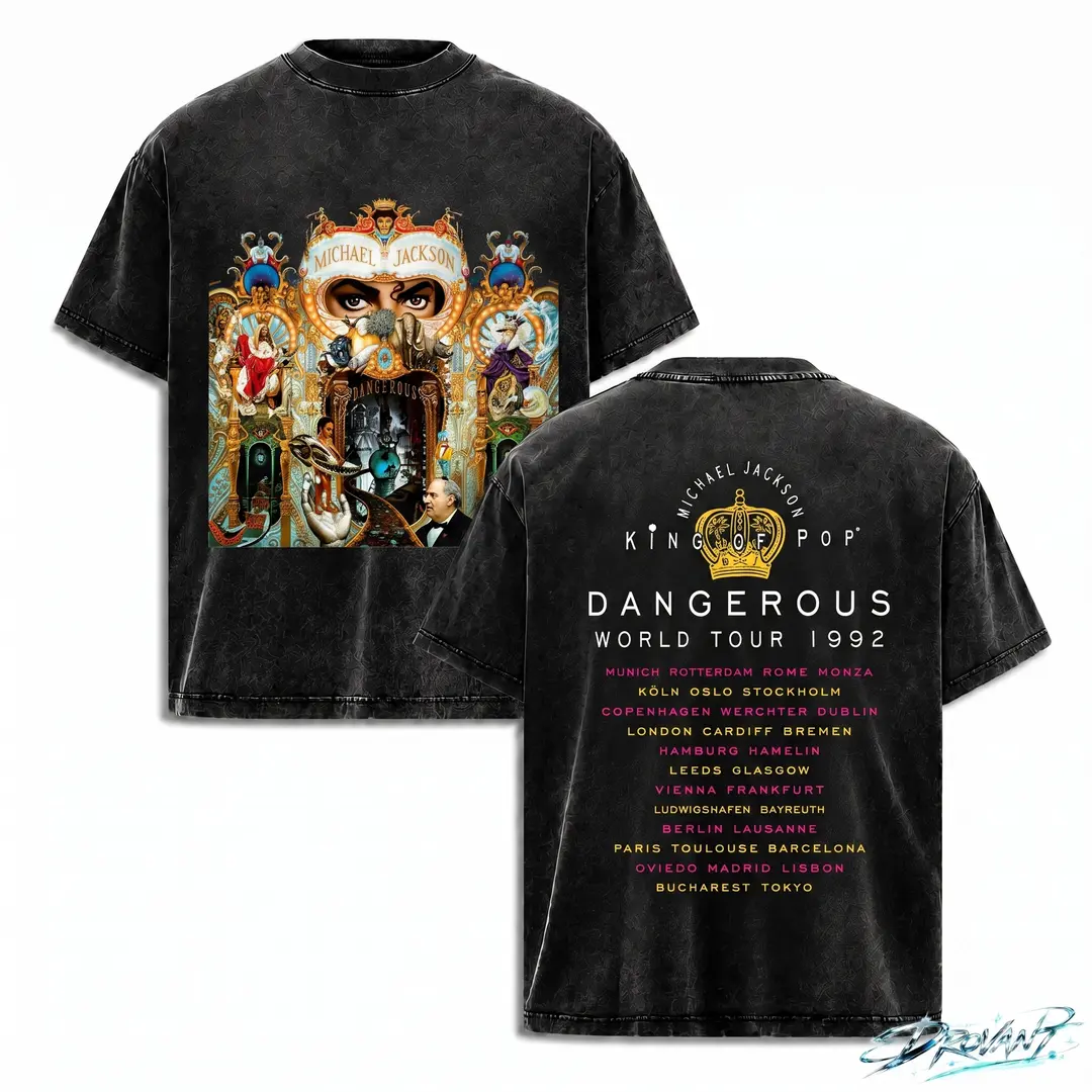 Michael Jackson Dangerous Tour 1992 Acid Wash Oversized T Shirt, Unisex streetwear y2k clothing graphic tee, A comfortable summer gift oversize wash vintage metal outfit t-shirt