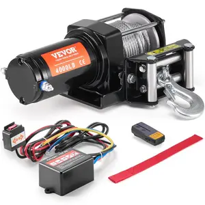 VEVOR Electric Winch, 4000 lb Line Pull Capacity, 12V DC ATV/UTV Winch with 3/16 inx 39 ft 7 Strands Steel Cable Roller Fairlead Wireless Wired Remote Control, IP55 Waterproof for Towing UTV ATV