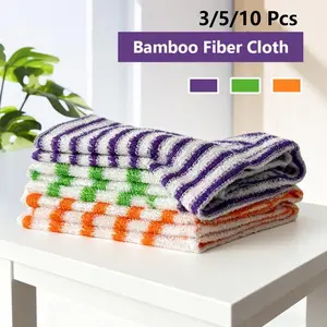 3/5/10 pack, bamboo fiber dishcloth, household kitchen absorbent, not easy to shed, rag degreasing towel, housework cleaning, rag towel