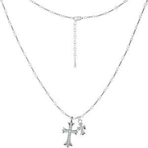 For Chrome Cross Gothic Heart Necklace for women 18K Gold Plated Double Goth Pendant Necklace Dainty Diamond Chain Choker Delicate Faith Jewelry Baptism Catholic Religious Christian Gifts