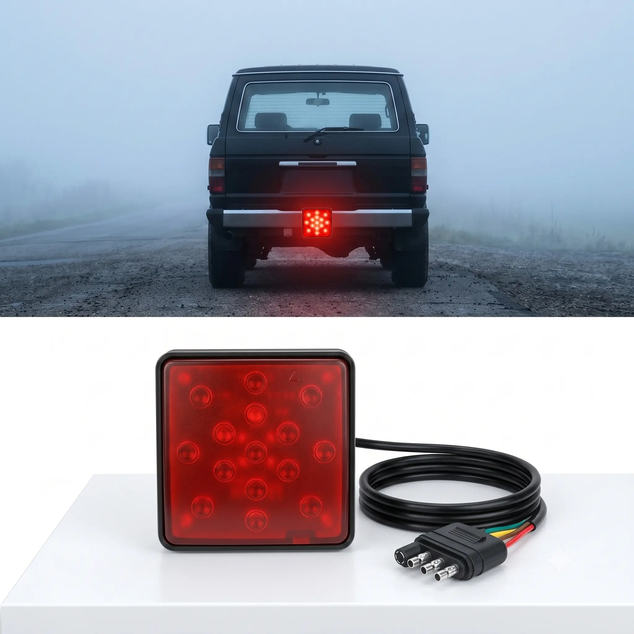 For Truck SUV 2 Inch Hole Red Lens 15 LED Tow Hitch Receiver Strobe Brake Light