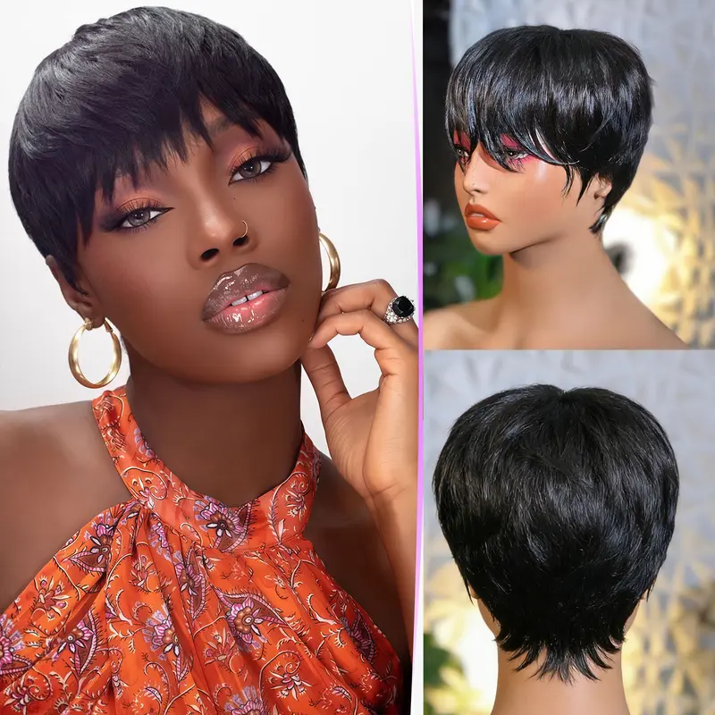 Pixie Cut Wig for Black Women Human Hair Colored Short  display picture 3