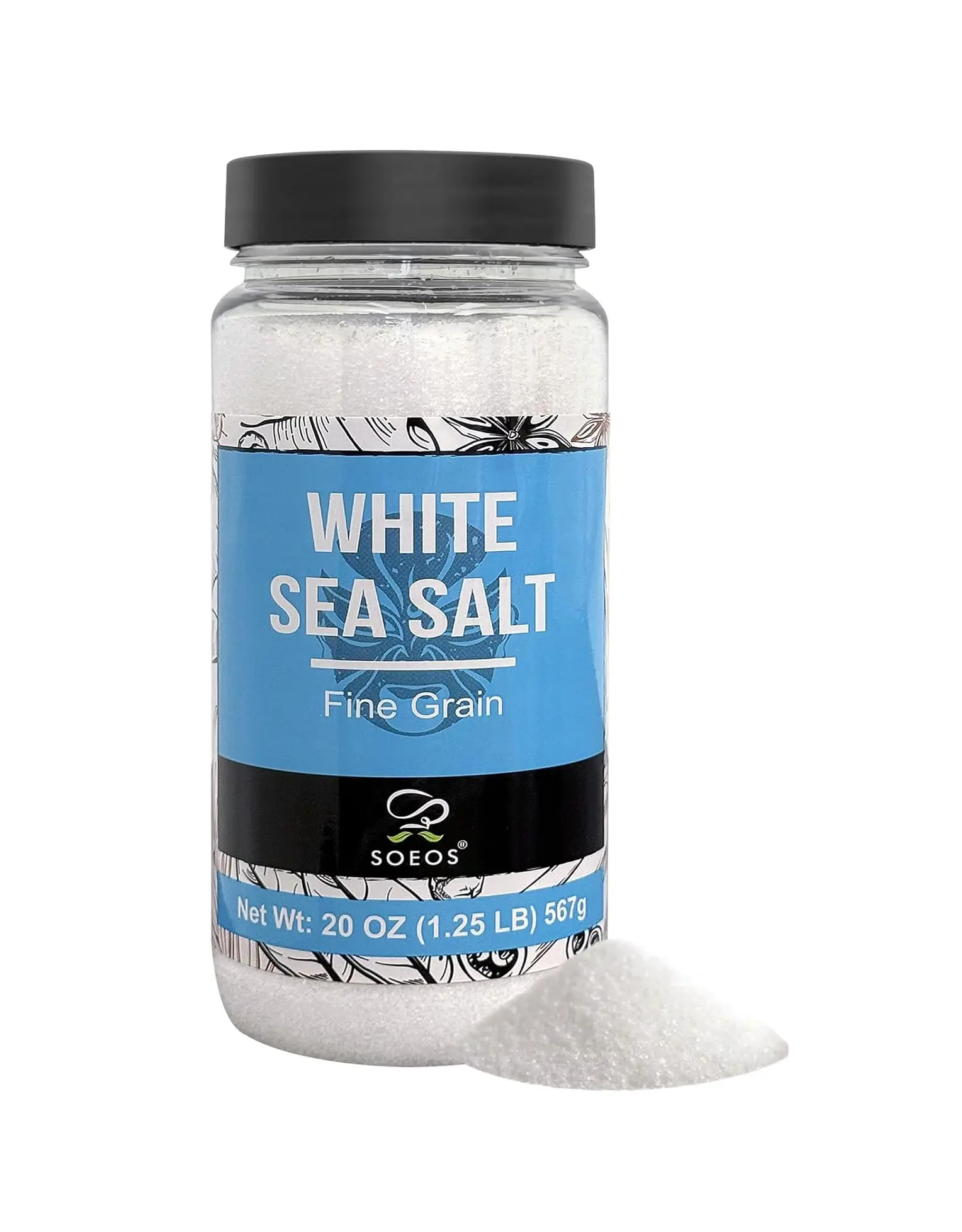 Soeos Sea Salt, Fine Grain, 20 Oz (1.25 Pound), Non-GMO, Nature Himalayan White Salt, Rock Salt for Grinder Refill (Pack of 1)