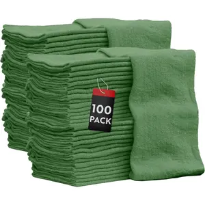 Auto Mechanic Shop Towels 100 Pack Bulk Rags  Cotton Commercial Grade Shop Rags Size 14"x14" (100 Pack, Green)