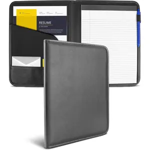 Professional Padfolio - Faux Leather Portfolio Folder for Men and Women, Leather Padfolio with 8.5 x 11 Writing Pad, Resume Portfolio Folder, Functional Business Portfolio for Meetings and Interviews, Black