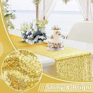 10 Pcs Gold Sequin Table Runners, 12 x 108 Inch Rectangular Shiny Table Runner, Dining Table Decor for Wedding, Banquet, Festival, Birthday Party