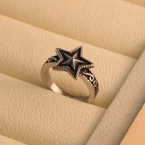 D Star Ring Series Personalized Trend Titanium Steel Ring, Simple Men's Accessories Retro Ring