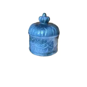 Resin Crown Jar Royal Trinket Box Blue Decorative Container with Lid