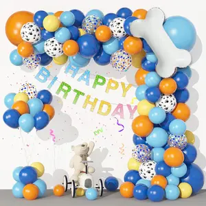 128Pcs Blueyi Birthday Party Supplies Balloons Garland KitBlue Orange Yellow White Bone Dog Paw Balloons Arch Banner For Baby Shower Girls And Boys Blue Theme Happy Birthday Party Decorations