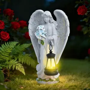 Solar Angel OutdoorGarden Decor Statues-13.2 inchesSolar Outdoor Sculptures forOutside Yard Art Patio Balcony For Birthday gift for mother