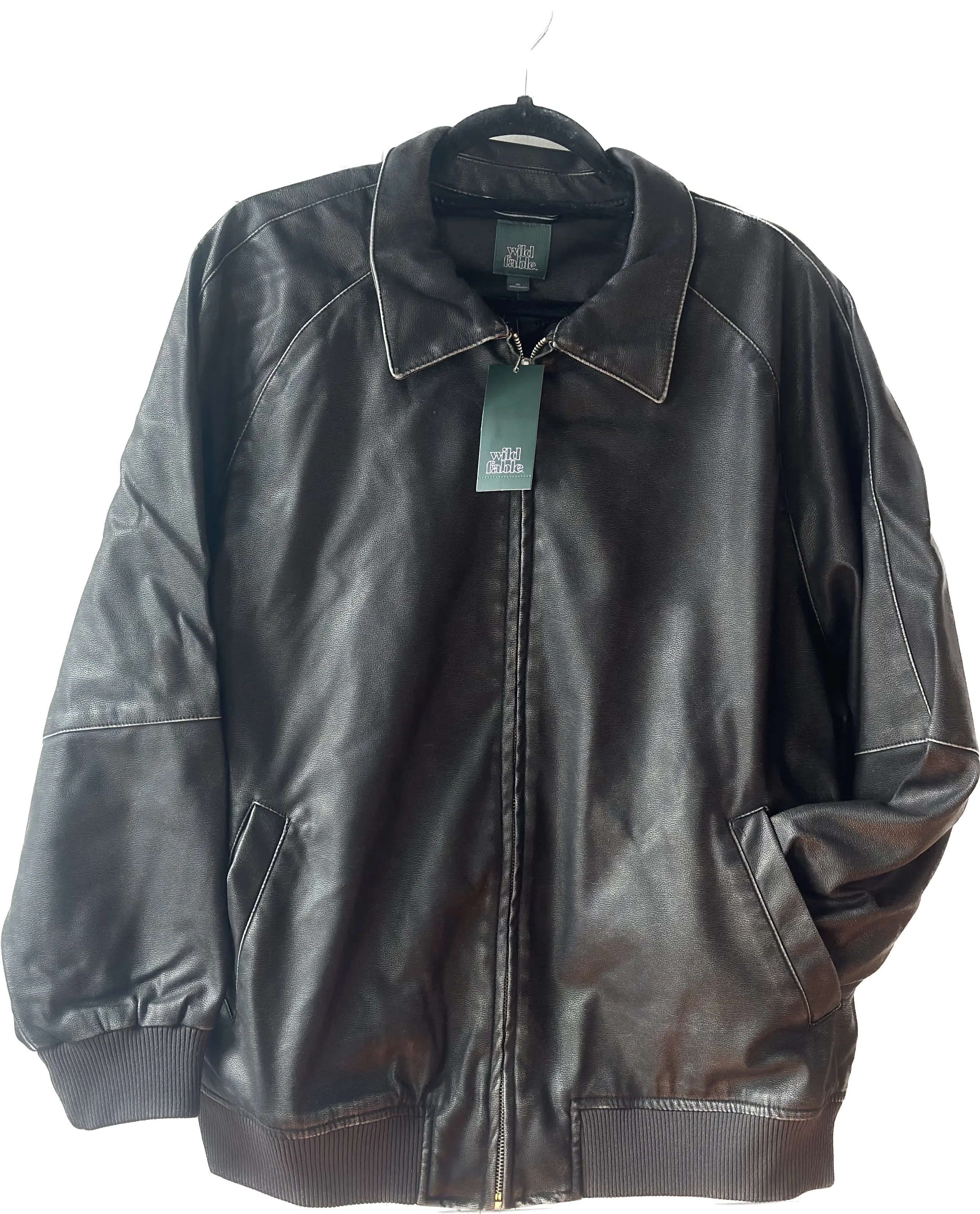 Women's Distressed Faux Leather Bomber Jacket - Womenswear Outerwear Coats, Black