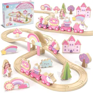 Lehoo Castle 38pcs72pcs Wooden Train Set, Train Set for kids, Wooden Train Track for Girls, Train Set with Tracks & Accessories, Unicorn Toys for Girls, Montessori Toys for Boys & Girls Rc Model Car Remote Controlled Car