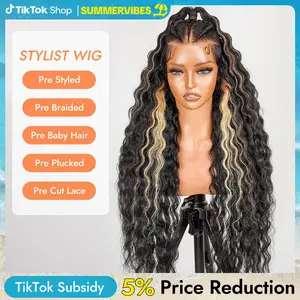 [Spring/Summer Essential] Wiggins Hair Pre Braided Highlight Glueless Loose Deep Wave Wig High Ponytail 13x6 Lace Frontal Wigs Human Hair Pre Stylist Wig Ear To Ear Natural Hairline Ready To Go Wig #SummerVibes
