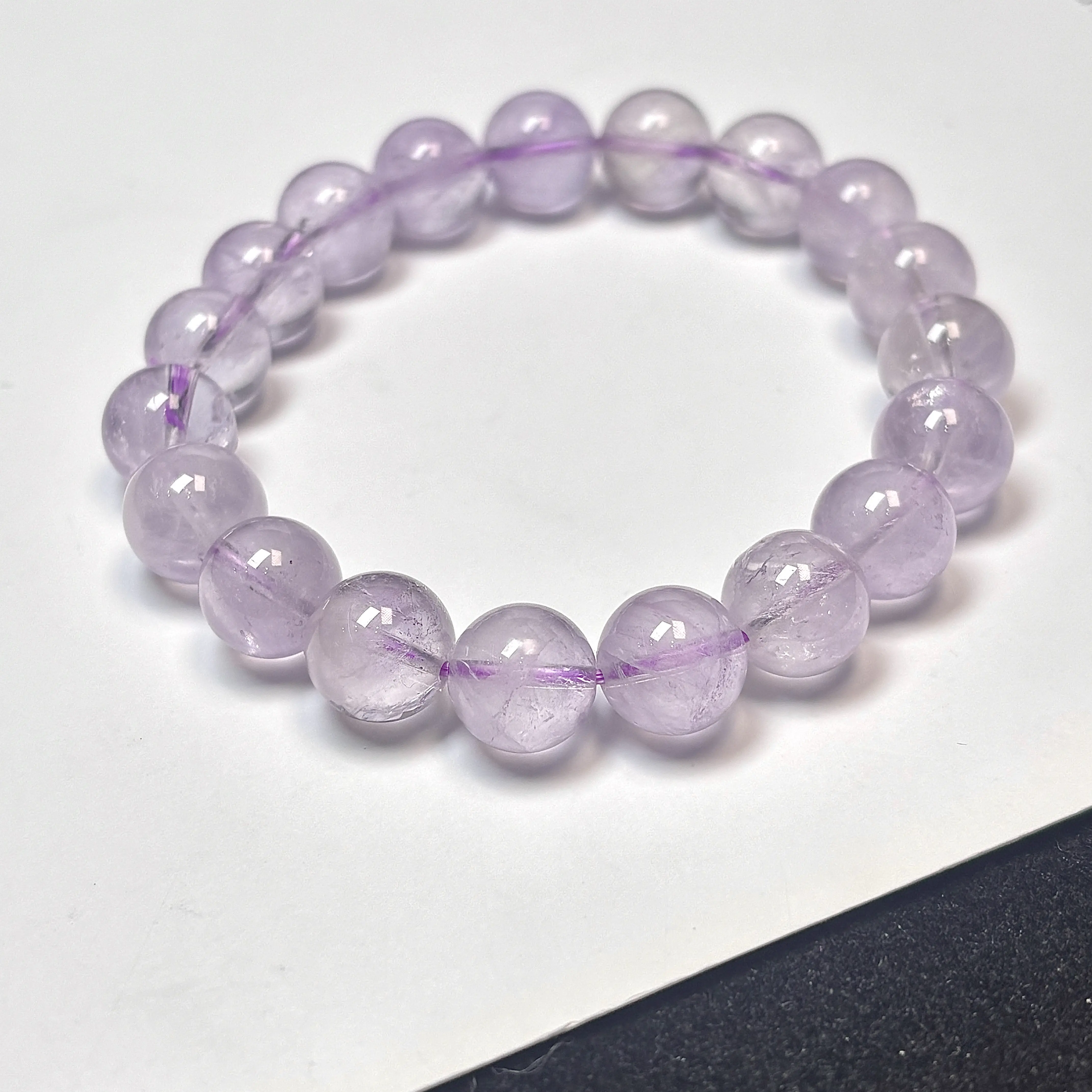 Natural Amethyst Round Bead Bracelet - Unisex Daily Stretch Jewelry with Soft Lavender Purple Tone, Natural Internal Ice Fracture Textures gemstone