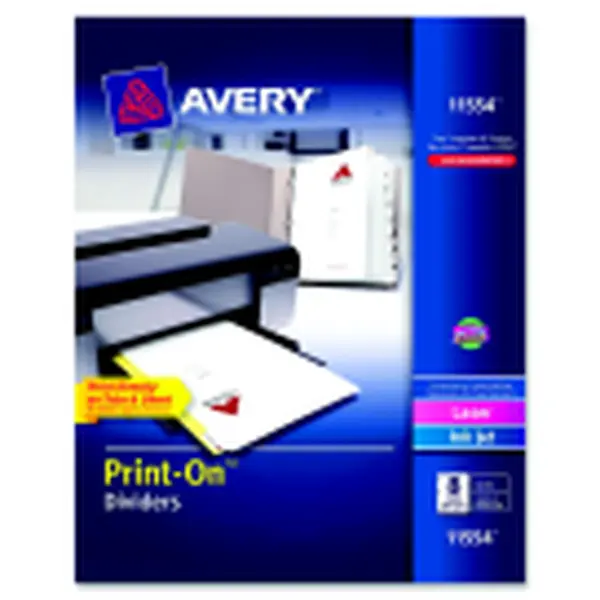 Avery Print-On Dividers with Print-On Tabs - 3-Hole Punched, 8-Tab, Recycled Paper, Ready to Use, Laser Inkjet Compatible, White, 25-Pack (Office Binder Accessories)