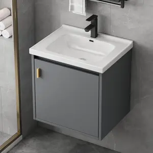 20'' Bathroom Vanity with Sink Combo, Wall Mounted Small Bathroom Vanity with Soft-Close Door Modern Floating Cabinet, Pop-up Drain, P-Trap Included, Gray(No Faucet)