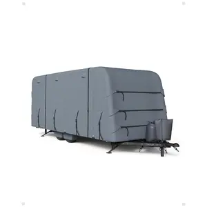 6-Layer Heavy Duty RV Cover for 21-24 ft Travel Trailers, Waterproof UV Resistant Windproof Outdoor Motorhome Protector with Reinforced Straps & 4 Tire Covers