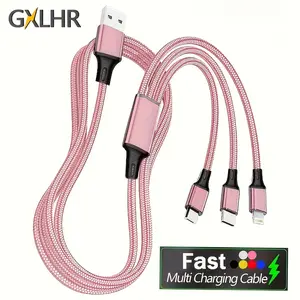 Gxlhr Nylon Braided Cable, 3-In-1 Phone Data Line, Fast Charging USB, Multiple Colors, Durable and Flexible, Type-C Micro USB Compatible, Lightning Charging Cable, Mobile