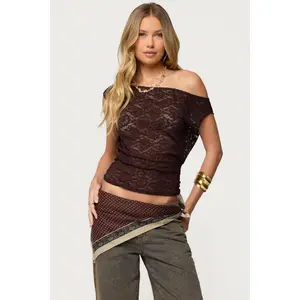 Kessa Sheer Lace Off Shoulder Top