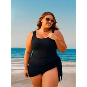 2026 New Model Plus Size Swimsuit One Piece Swim Dress Modest Bathing Suit - Women's Full Coverage Tummy Control Swimwear With Skirt, UPF 50+ Sun Protection, Sizes 12-30