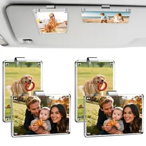 4 Pack Car Picture Holder, Clear Acrylic Magnetic Car Photo Holder, Horizontal & Vertical Photo Car Visor Photo Clip, Personalized Car Picture Frame, Suitable for Adding Family, Personal or Pets Photos