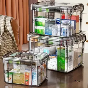 1pc Medicine Storage Box With Handles & Multi-layer, Large Capacity Plastic Pills Box, Household Portable Medical Storage Box For Sundries, Household Storage Organizer For Bedroom, Bathroom, Office, Desk
