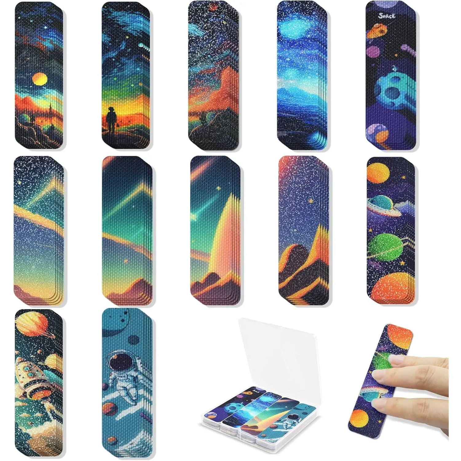 48 count  Sensory Stickers with Storage Box - Sensory Strips 2 Textured Surface Adhesives Fidget Strips for Office & Classroom Desk  Adult & Teen  (Starry Sky Style)